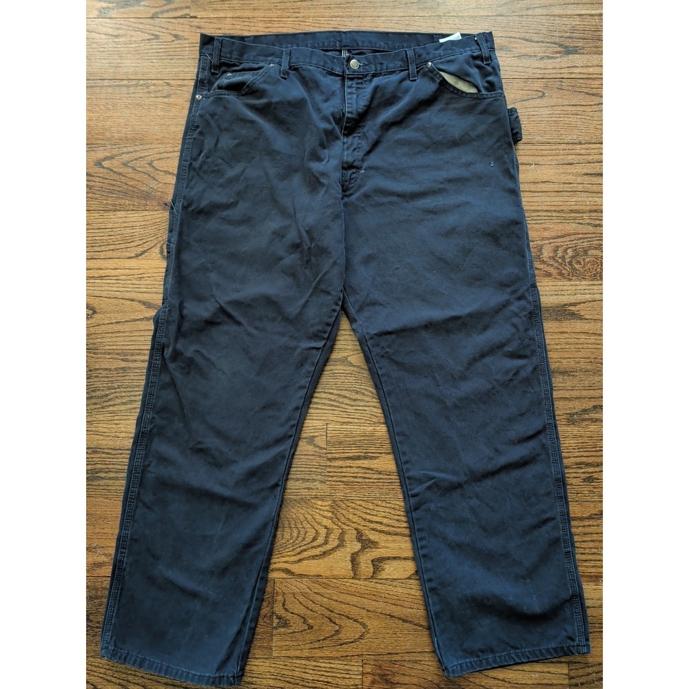 Dickies Navy Blue Canvas Carpenter Pants Workwear Hammer Loop Rugged Mens 42x32 - Picture 2 of 5